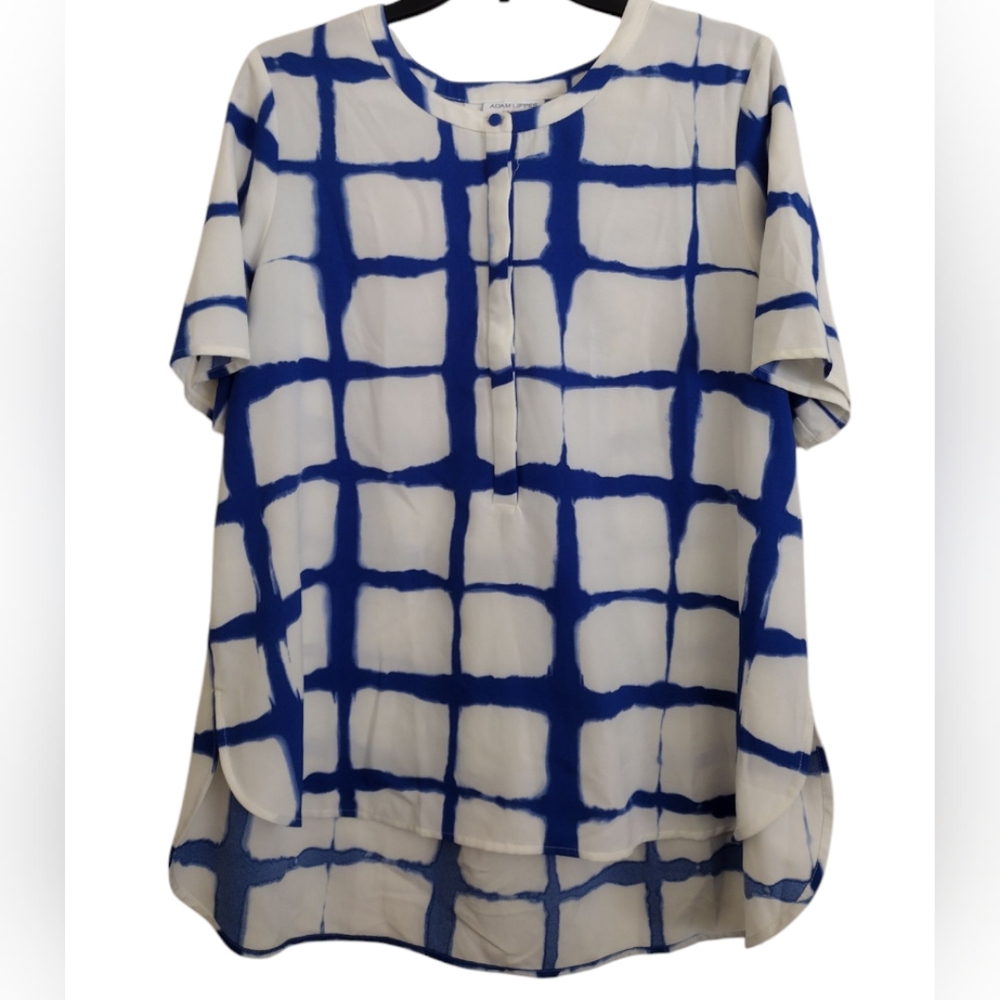 Adam Lippes For Target Collaboration Blue White Grid Pattern Top Size Medium - Picture 2 of 8